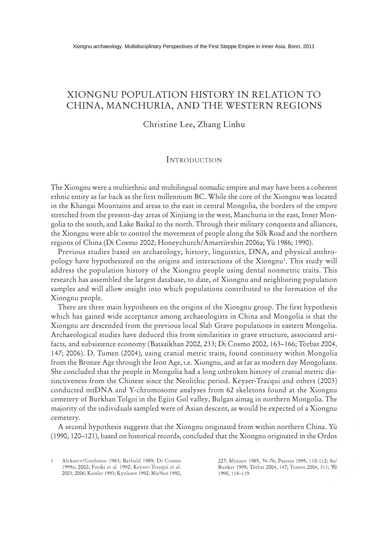 Xiongnu population history in relation to China, Manchuria, and the western regions by Lee C. Linhu Z