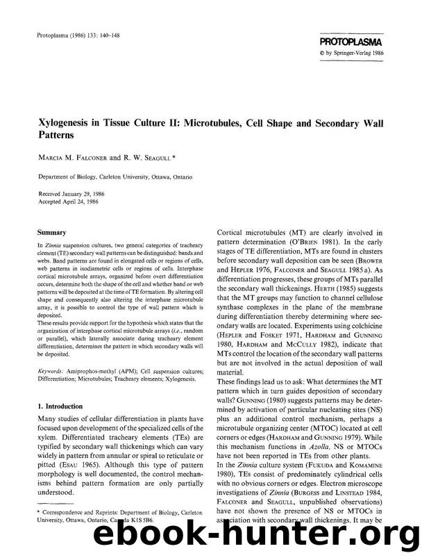 Xylogenesis in tissue culture II: Microtubules, cell shape and secondary wall patterns by Unknown