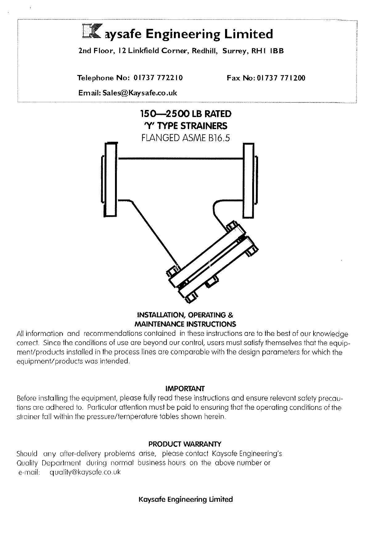 Y TYPE STRAINER KAYSAFE by Unknown