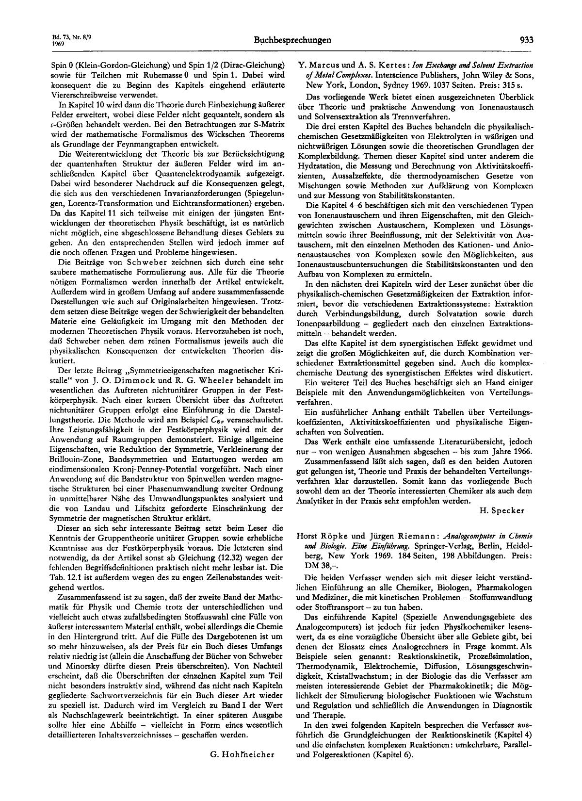 Y. Marcus und A. S. Kertes: Ion Exchange and Solvent Extraction of Metal Complexes. Interscience Publishers, John Wiley & Sons, New York, London, Sydney 1969. 1037 Seiten. Preis: 315 s by Unknown