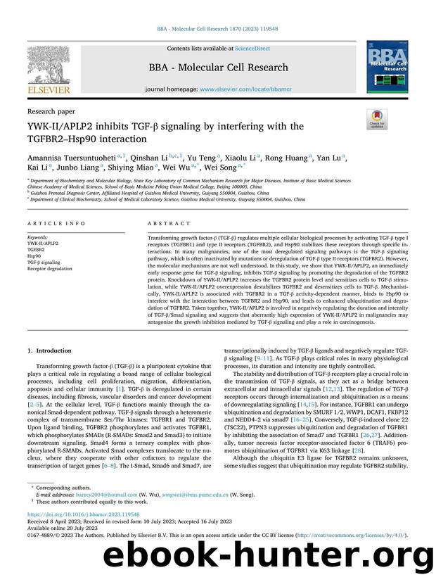 YWK-IIAPLP2 inhibits TGF-Î² signaling by interfering with the TGFBR2âHsp90 interaction by unknow