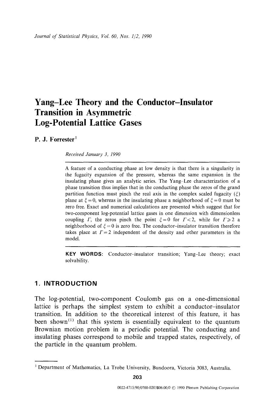 Yang-Lee theory and the conductor-insulator transition in asymmetric log-potential lattice gases by Unknown
