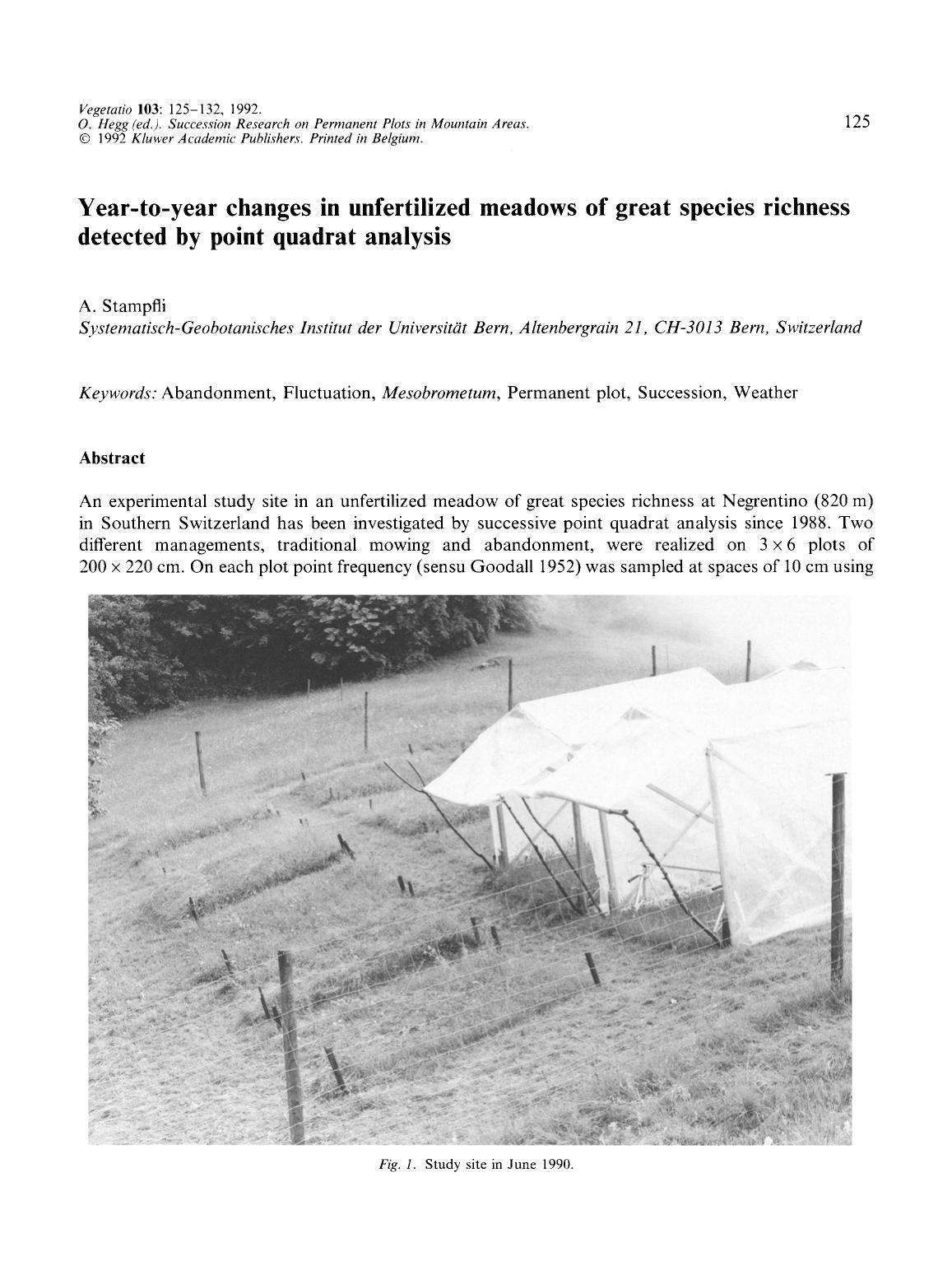 Year-to-year changes in unfertilized meadows of great species richness detected by point quadrat analysis by Unknown