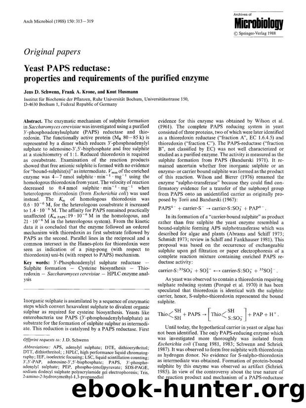 Yeast PAPS reductase: properties and requirements of the purified enzyme by Unknown