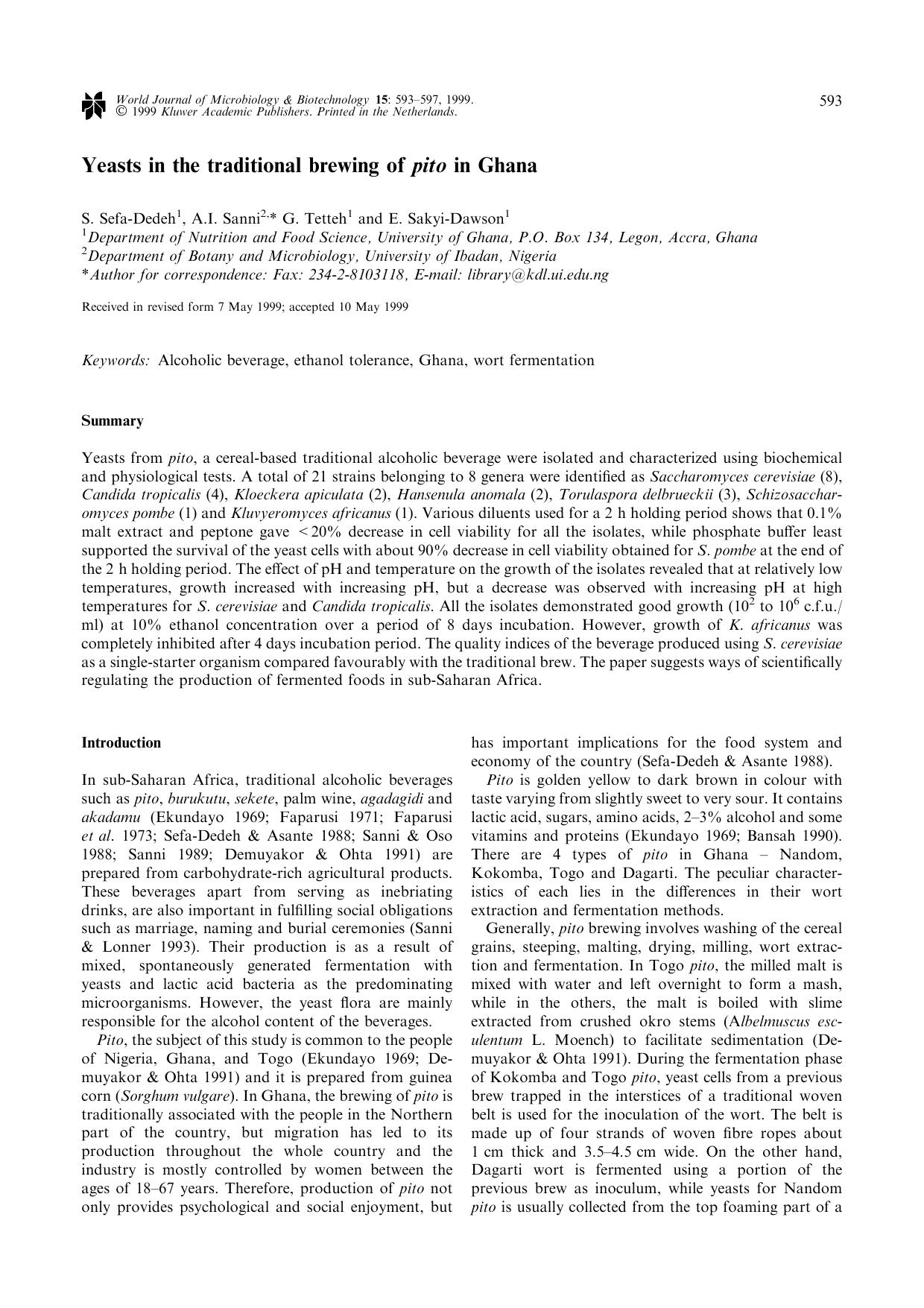 Yeasts in the traditional brewing of pito in Ghana by Unknown