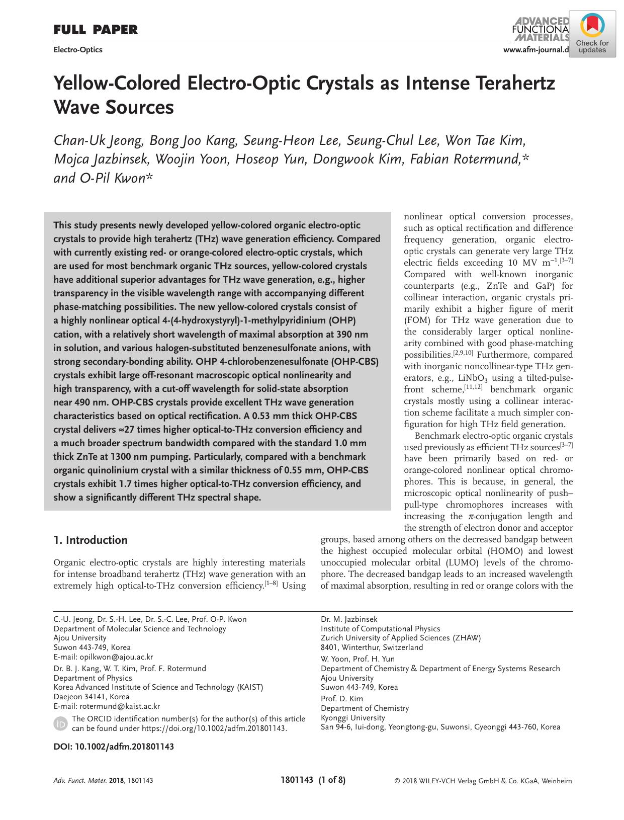 YellowâColored ElectroâOptic Crystals as Intense Terahertz Wave Sources by Unknown