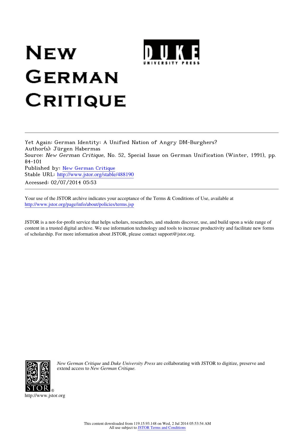 Yet Again: German Identity: A Unified Nation of Angry DM-Burghers? by Yet Again German Identity A Unified Nation of Angry DM-Burghers