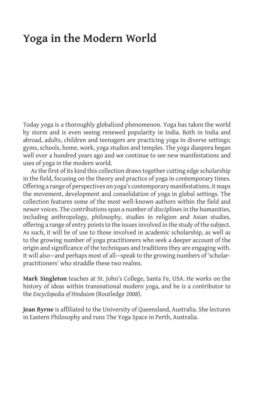 Yoga in the Modern World: Contemporary Perspectives by Mark Singleton and Jean Byrne (edt)