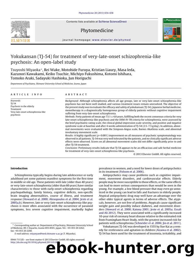 Yokukansan (TJ-54) for treatment of very-late-onset schizophrenia-like psychosis: An open-label study by Tsuyoshi Miyaoka