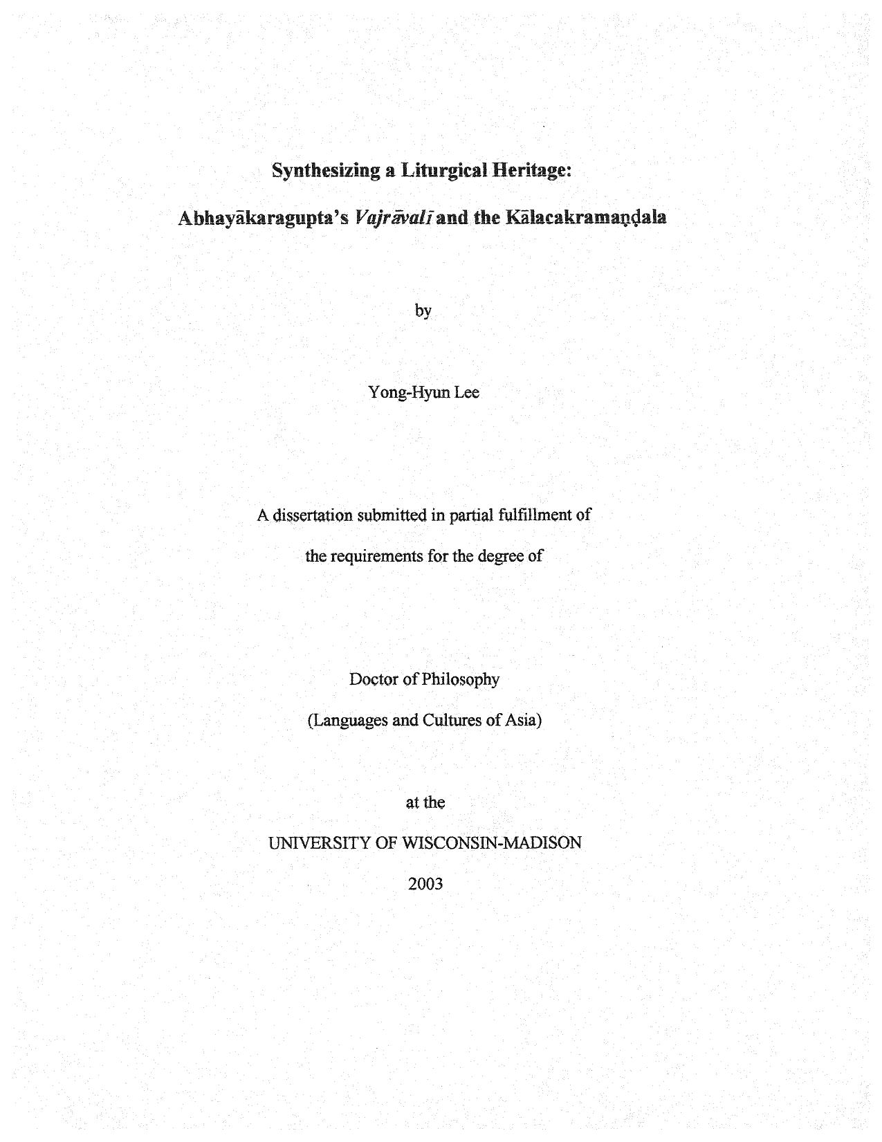 Yong-Hyun Lee - Synthesizing a Liturgical Heritage by Abhayakaragupta's Vajravali & the Kalacakramandala
