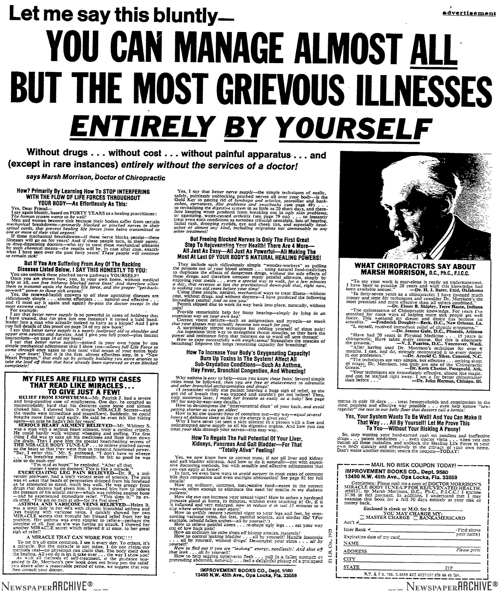 You Can Manage All But The Most Greivous Illnesses All By Yourself by Copyright 2005 Heritage Microfilm Inc. & Newspaperarchive.com