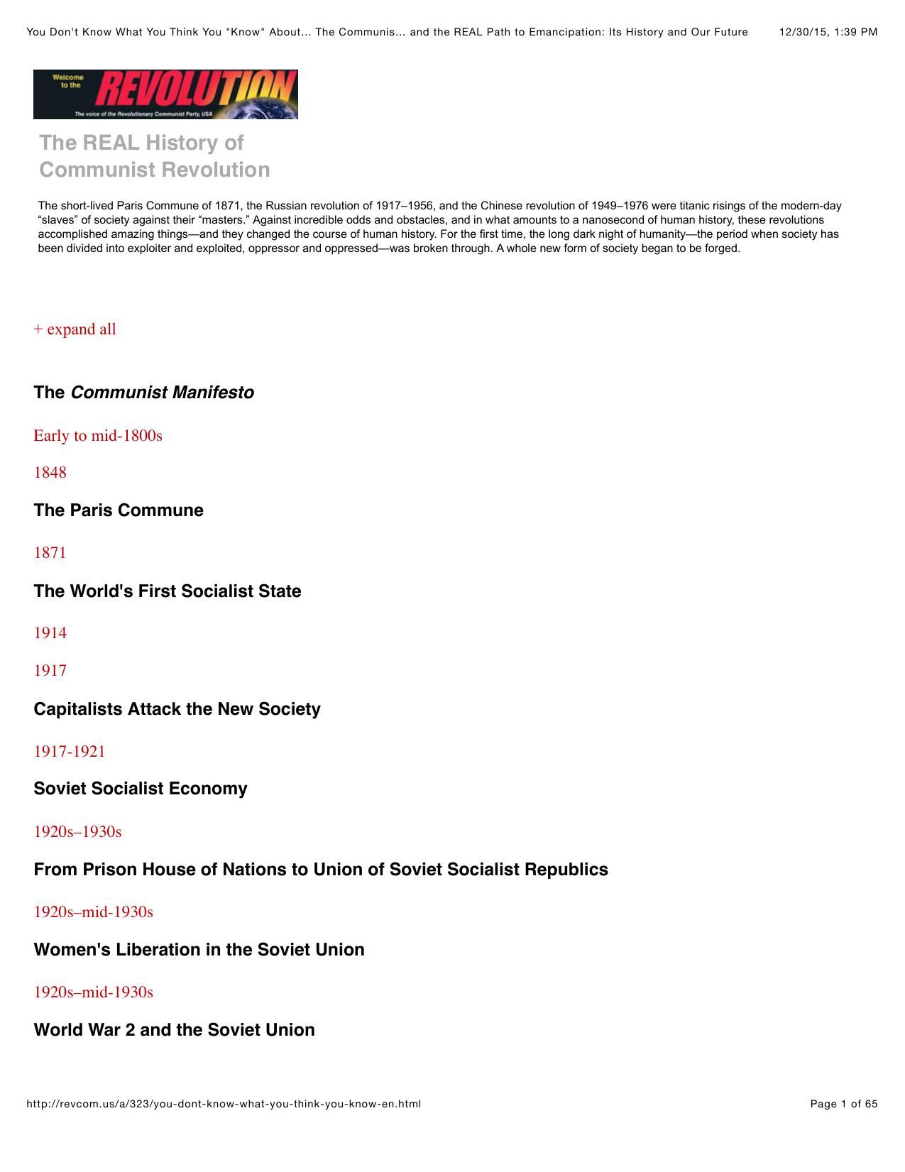 You Don't Know What You Think You "Know" About... The Communist Revolution and the REAL Path to Emancipation: Its History and Our Future by The Real History of Communist Revolution