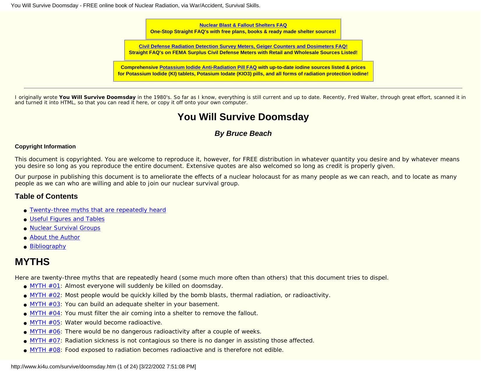 You Will Survive Doomsday - FREE online book of Nuclear Radiation, via WarAccident, Survival Skills. by Unknown