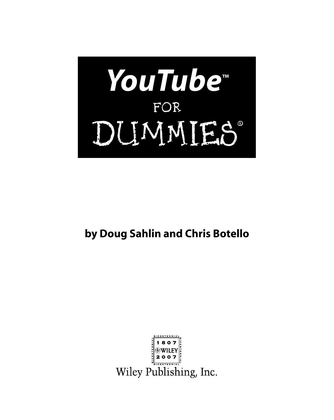 YouTube for dummies by Doug Sahlin; Chris Botello