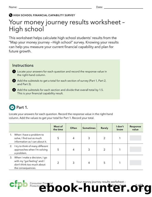 Your money journey results worksheet â High school by CFPB. Consumer Financial Protection Bureau
