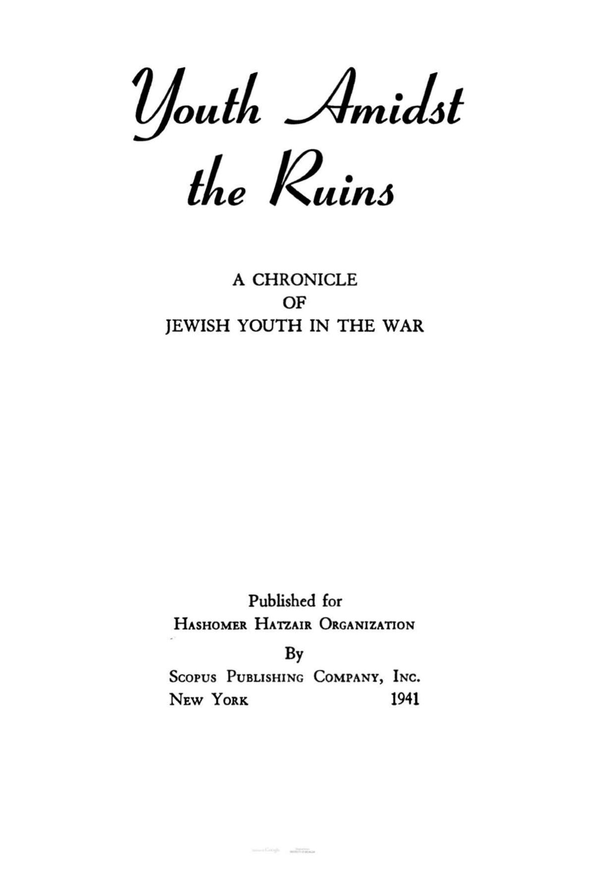 Youth Amidst the Ruins, A Chronicle of Jewish Youth in the War (1941) by Unknown