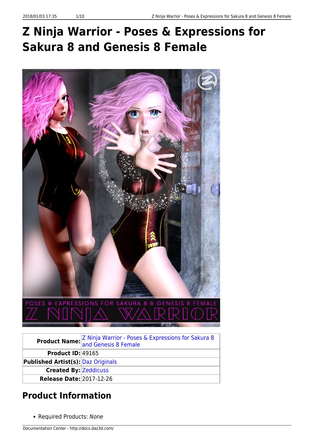 Z Ninja Warrior - Poses & Expressions for Sakura 8 and Genesis 8 Female by Unknown