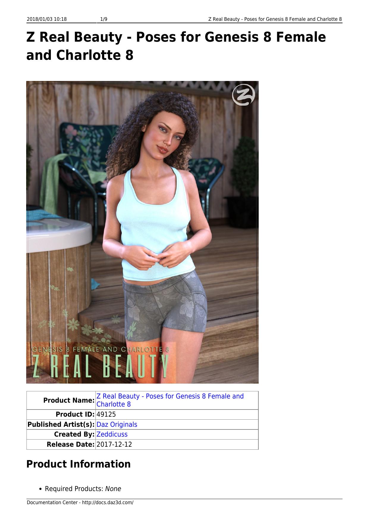 Z Real Beauty - Poses for Genesis 8 Female and Charlotte 8 by Unknown