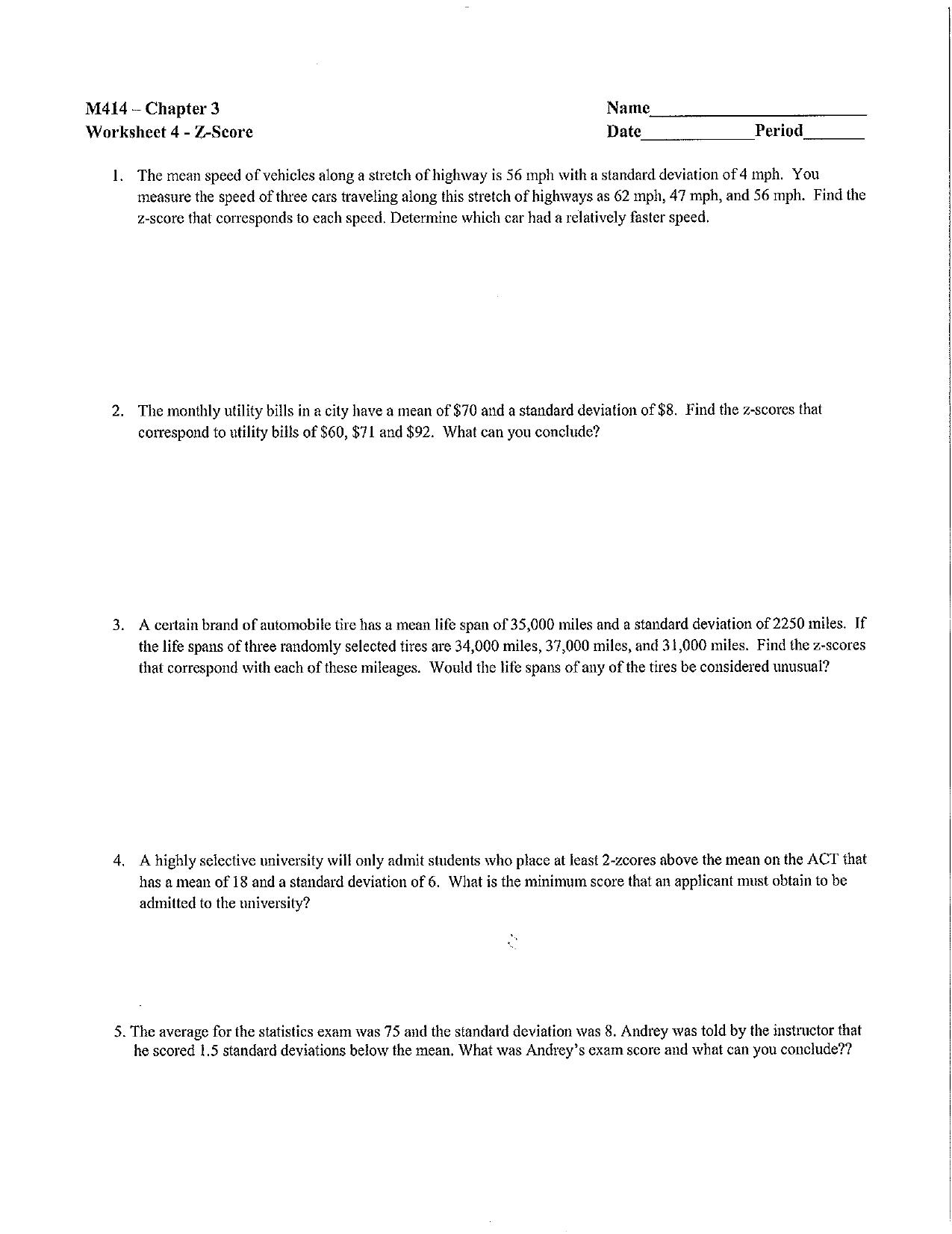 Z Score Practice with ANSWERS by Unknown