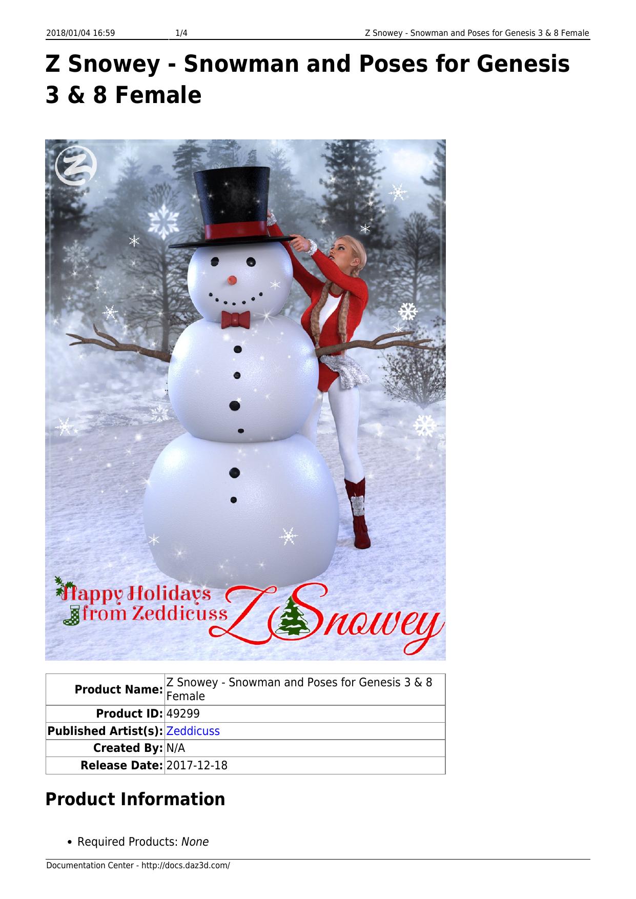 Z Snowey - Snowman and Poses for Genesis 3 & 8 Female by Unknown