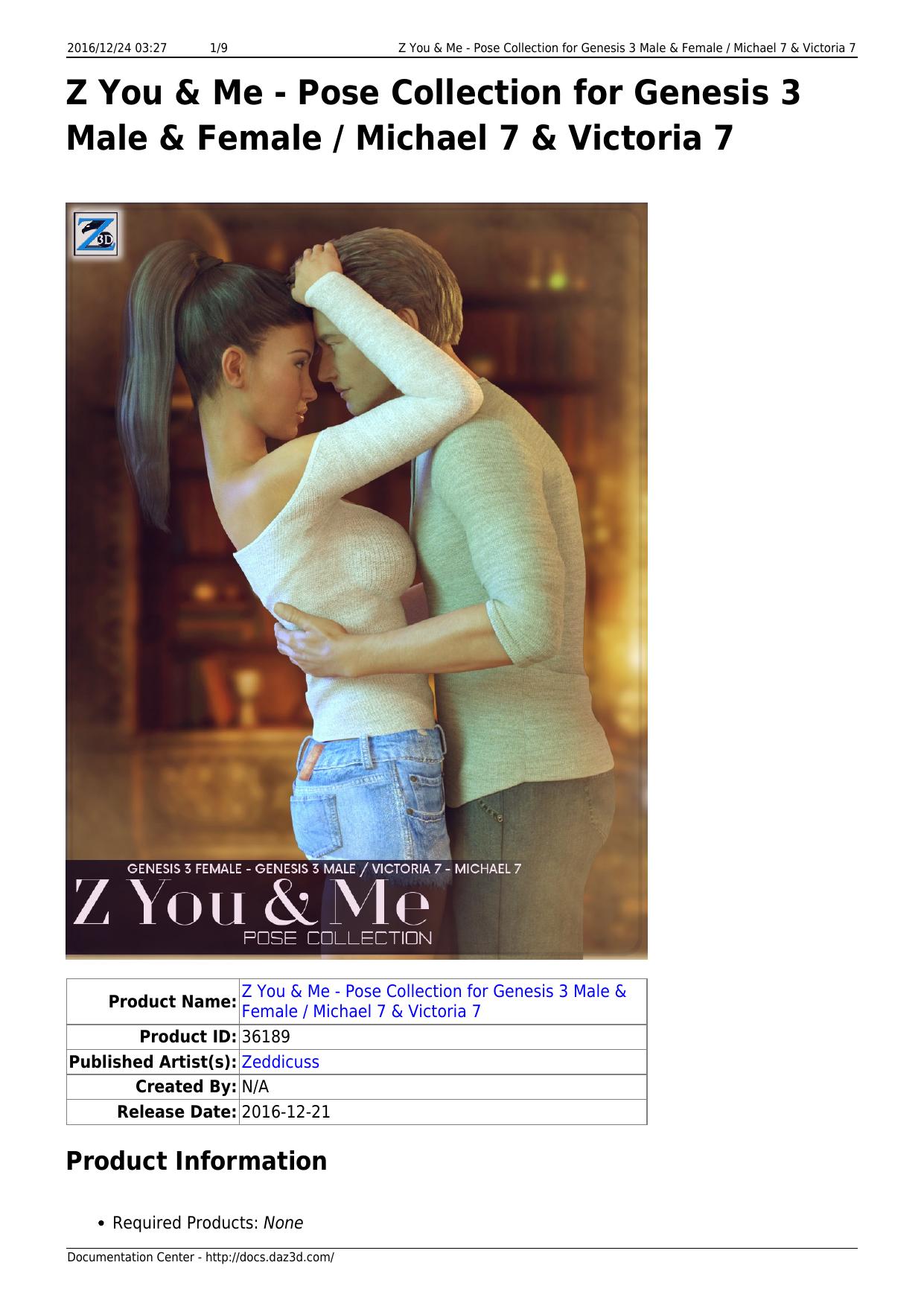 Z You & Me - Pose Collection for Genesis 3 Male & Female Michael 7 & Victoria 7 by Unknown