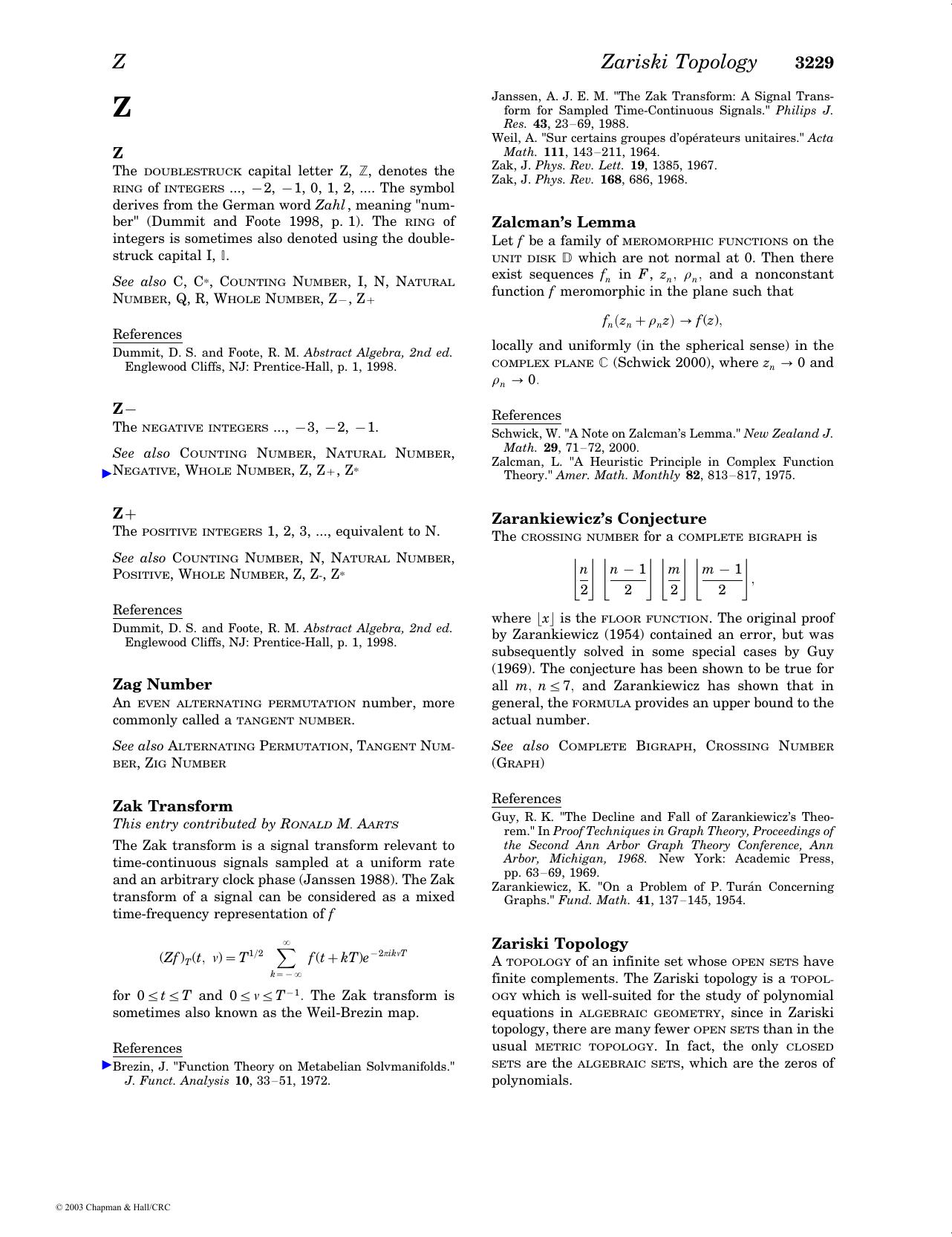 Z by Eric W. Weisstein