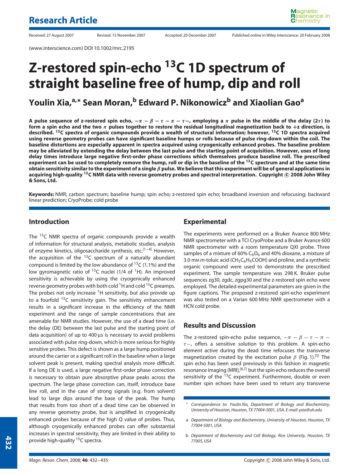 Z-restored spin-echo 13C 1D spectrum of straight baseline free of hump, dip and roll by Unknown