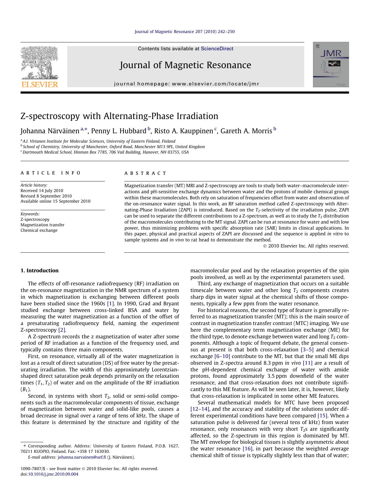 Z-spectroscopy with Alternating-Phase Irradiation by Johanna NÃ¤rvÃ¤inen & Penny L. Hubbard & Risto A. Kauppinen & Gareth A. Morris