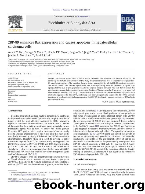 ZBP-89 enhances Bak expression and causes apoptosis in hepatocellular carcinoma cells by Ann K.Y. To