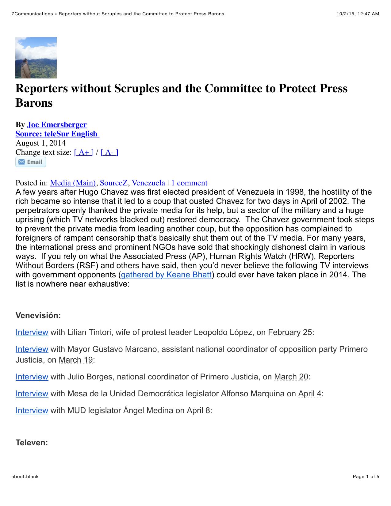 ZCommunications Â» Reporters without Scruples and the Committee to Protect Press Barons by Venezuela & the Media
