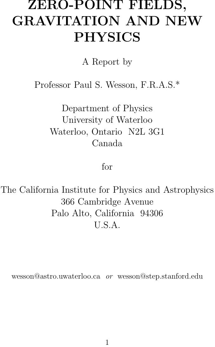 ZERO-POINT FIELDS, GRAVITATION AND NEW PHYSICS by Unknown