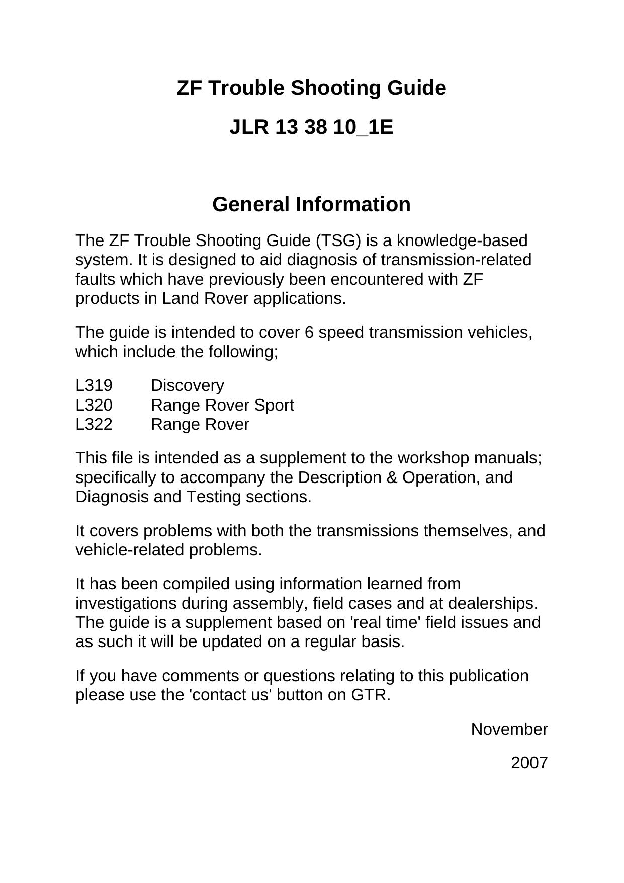 ZF Trouble Shooting Guide by Kerrie Porter