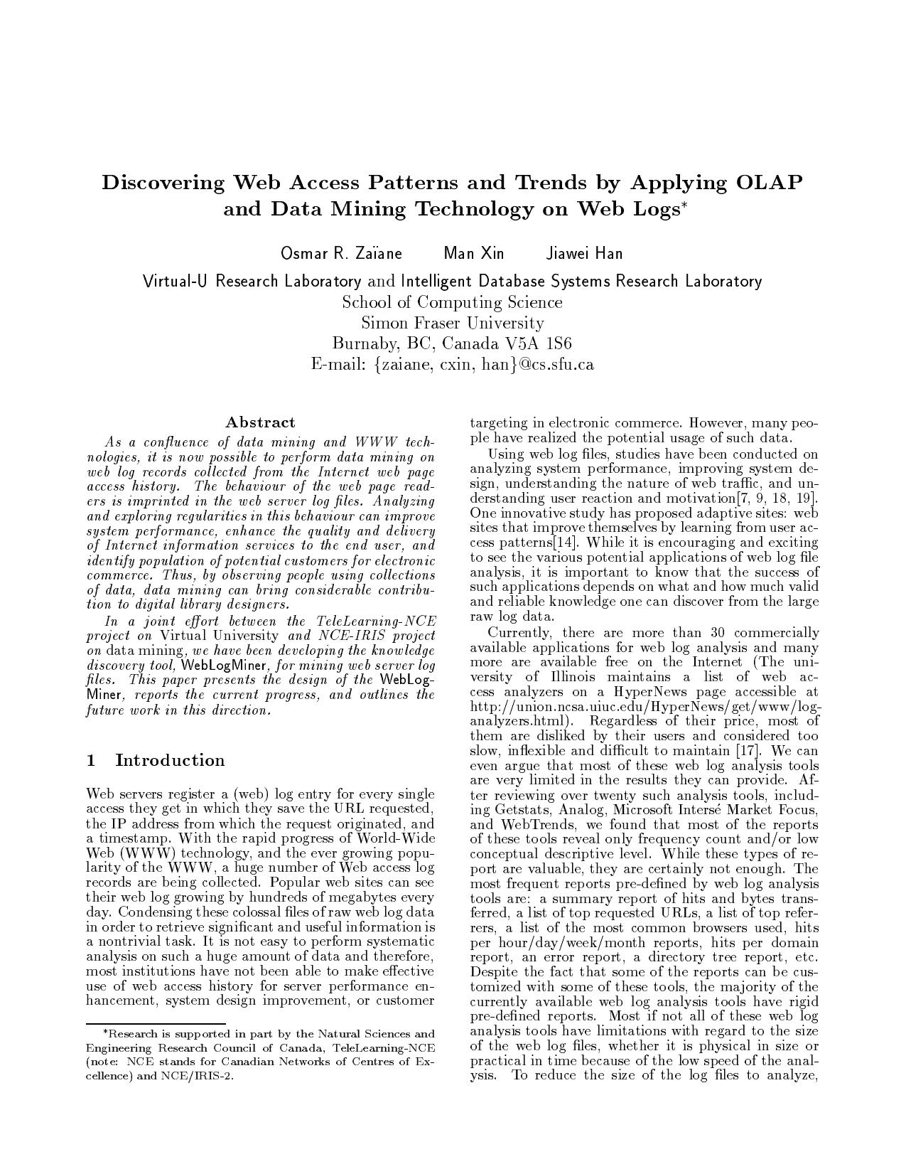 Zaiane O.R., Xin M., Han J. Discovering Web Access Patterns and Trends by Applying OLAP and Data Mining Technology on Web Logs(en)(11s) by Unknown