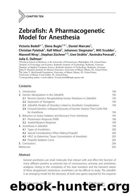 Zebrafish: A Pharmacogenetic Model for Anesthesia by unknow
