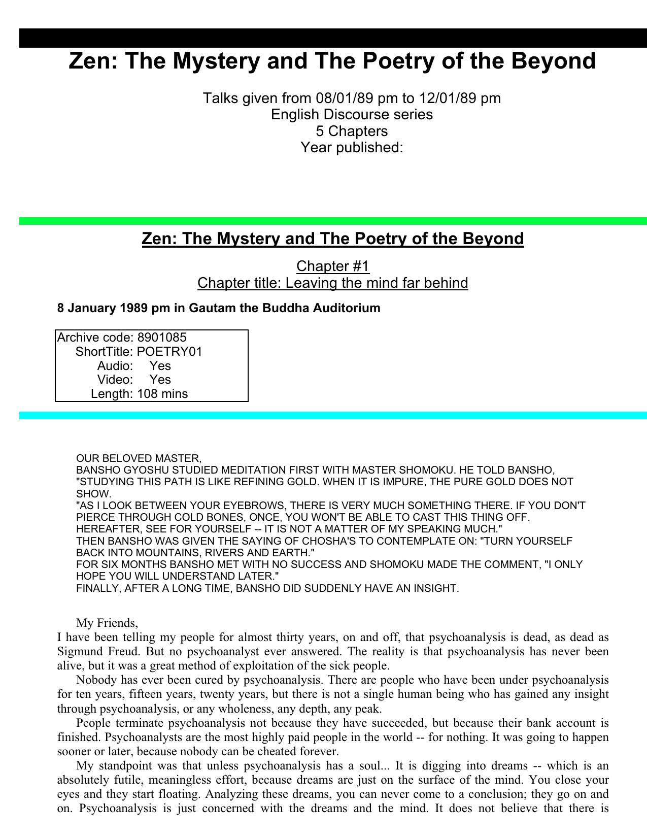 Zen - The Mystery And The Poetry Of The Beyond by Osho