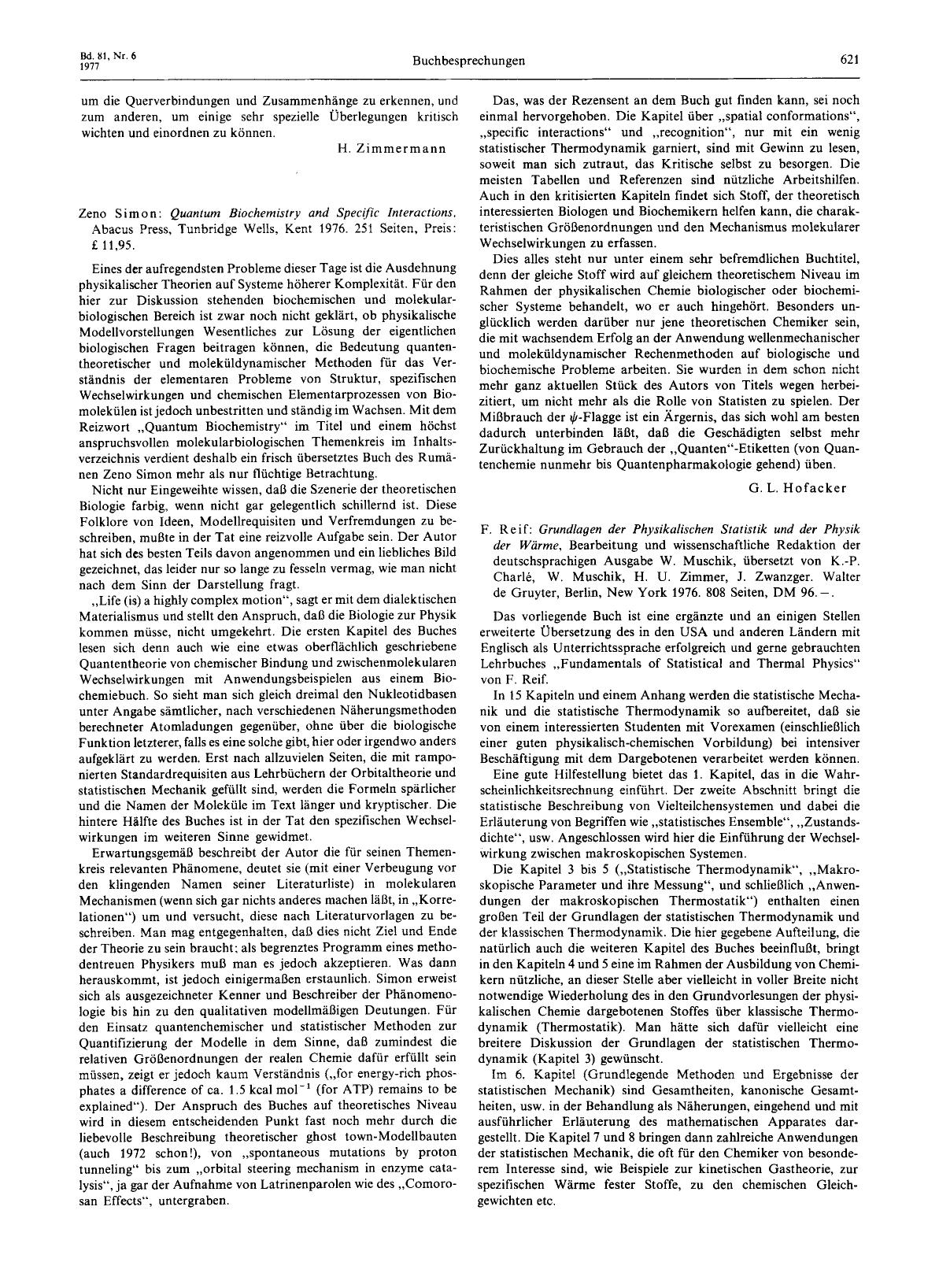 Zeno Simon: Quantum Biochemistry and Specific Interactions. Abacus Press, Tunbridge Wells, Kent 1976. 251 Seiten, Preis: £ 11,95. by Unknown