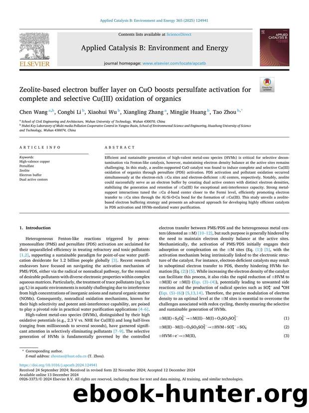 Zeolite-based electron buffer layer on CuO boosts persulfate activation for complete and selective Cu(III) oxidation of organics by Chen Wang & Congbi Li & Xiaohui Wu & Xiangling Zhang & Mingjie Huang & Tao Zhou
