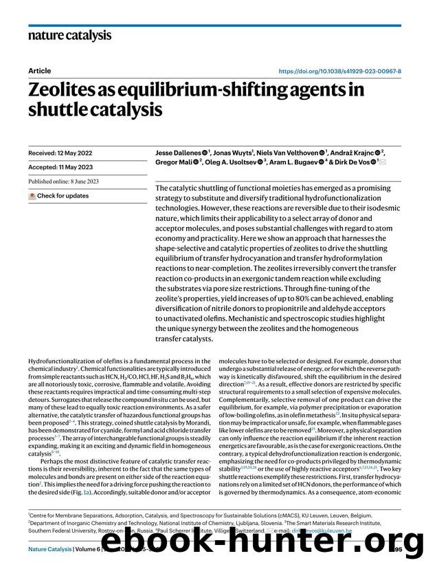 Zeolites as equilibrium-shifting agents in shuttle catalysis by unknow