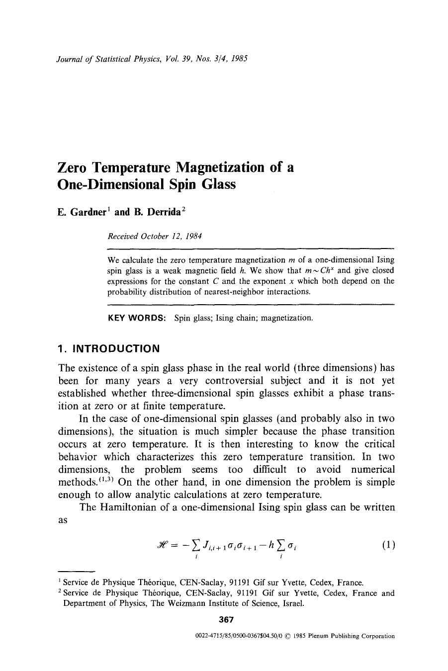 Zero temperature magnetization of a one-dimensional spin glass by Unknown