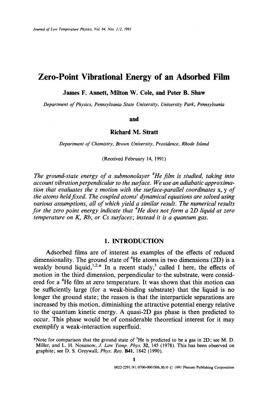 Zero-point vibrational energy of an adsorbed film by Unknown