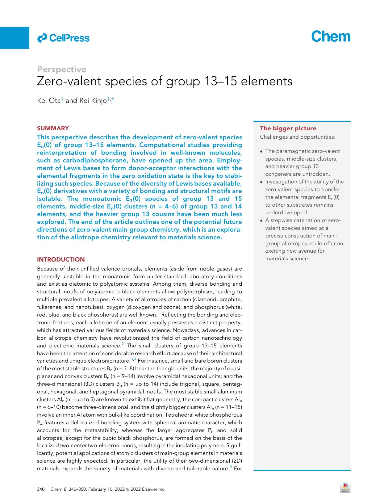 Zero-valent species of group 13-15 elements by Kei Ota & Rei Kinjo