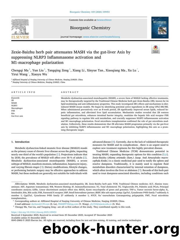 Zexie-Baizhu herb pair attenuates MASH via the gut-liver Axis by suppressing NLRP3 Inflammasome activation and M1-macrophage polarization by unknow
