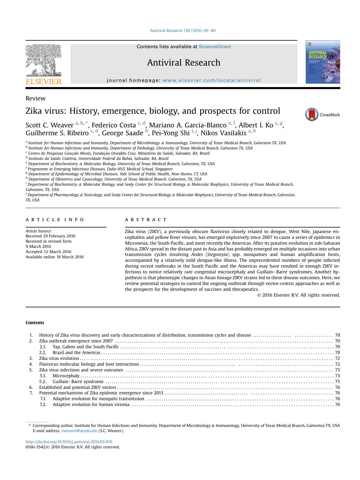 Zika virus: History, emergence, biology, and prospects for control by unknow