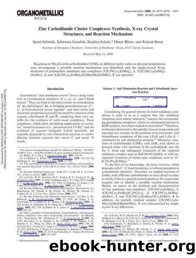 Zinc Carbodiimide Cluster Complexes: Synthesis, X-ray Crystal Structures, and Reaction Mechanism by Sarah Schmidt Sebastian Gondzik Stephan Schulz* Dieter Bläser & Roland Boese