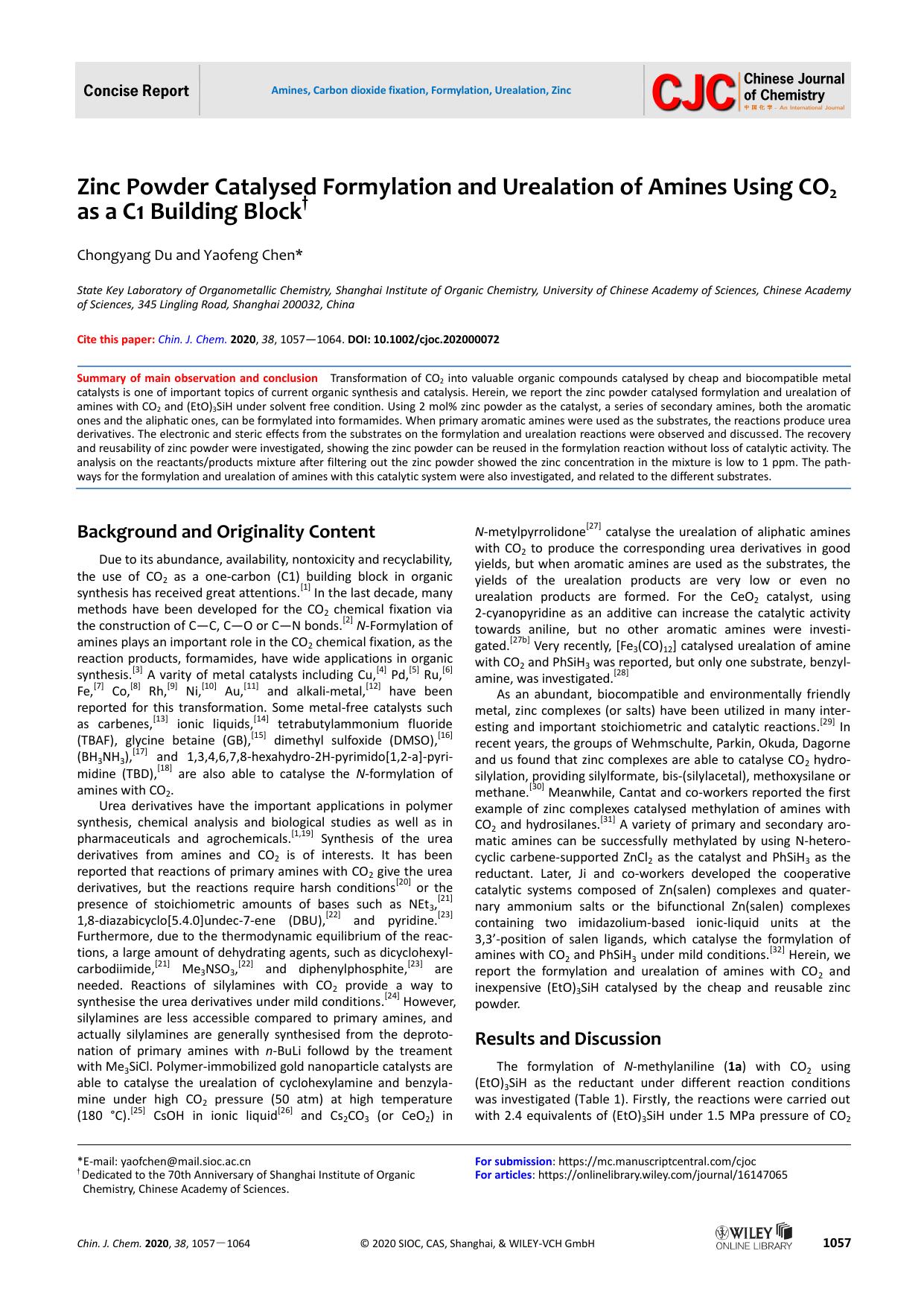 Zinc Powder Catalysed Formylation and Urealation of Amines using CO2 as C1 Building Block by USER