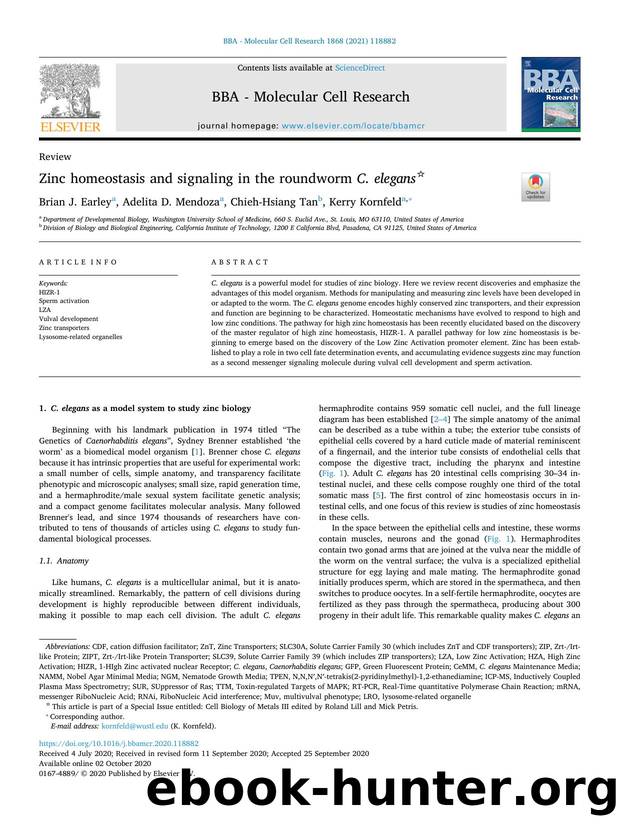 Zinc homeostasis and signaling in the roundworm C. elegans by Brian J. Earley & Adelita D. Mendoza & Chieh-Hsiang Tan & Kerry Kornfeld