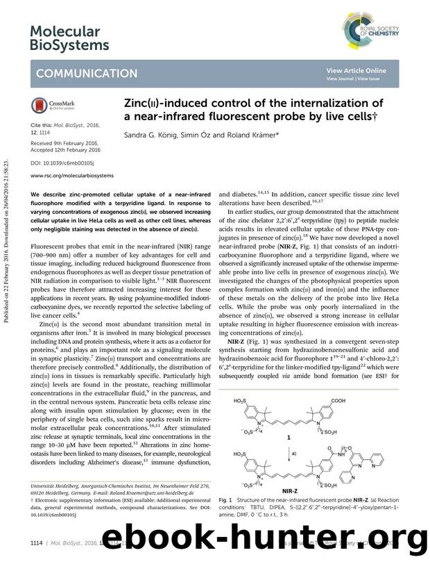 Zinc(ii)-induced control of the internalization of a near-infrared fluorescent probe by live cells by Sandra G. K&önig & Simin &Öz & Roland Kr&ämer