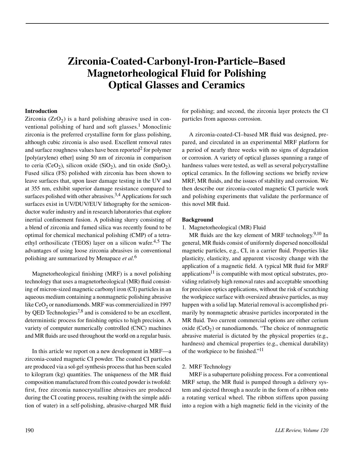 Zirconia-coated-carbonyl-iron-particle-based magnetorheological fluid for polishing optical glasses and ceramics by Shafrir S.N. (et al.)