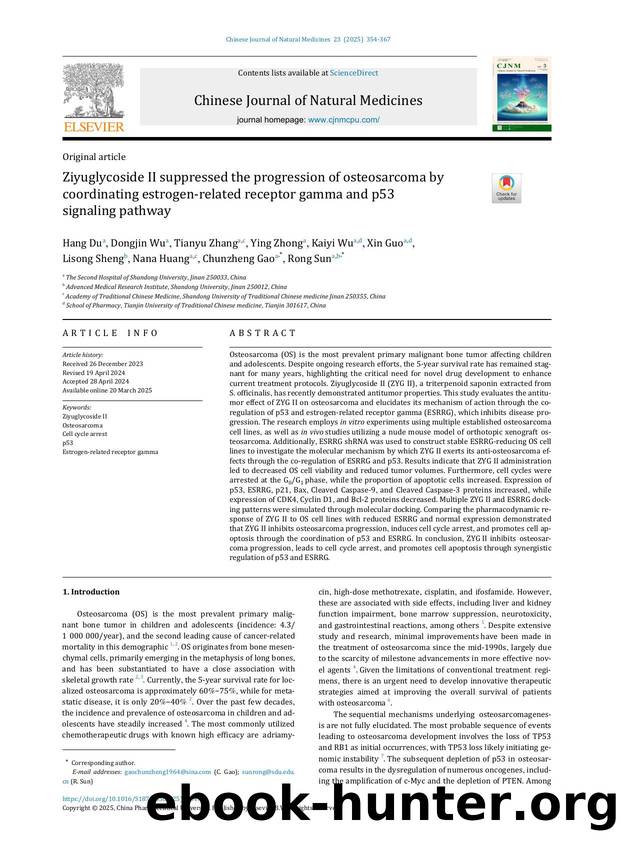 Ziyuglycoside II suppressed the progression of osteosarcoma by coordinating estrogen-related receptor gamma and p53 signaling pathway by unknow