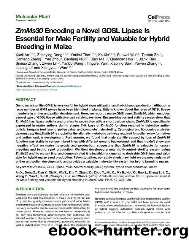 ZmMs30 Encoding a Novel GDSL Lipase Is Essential for Male Fertility and Valuable for Hybrid Breeding in Maize by unknow